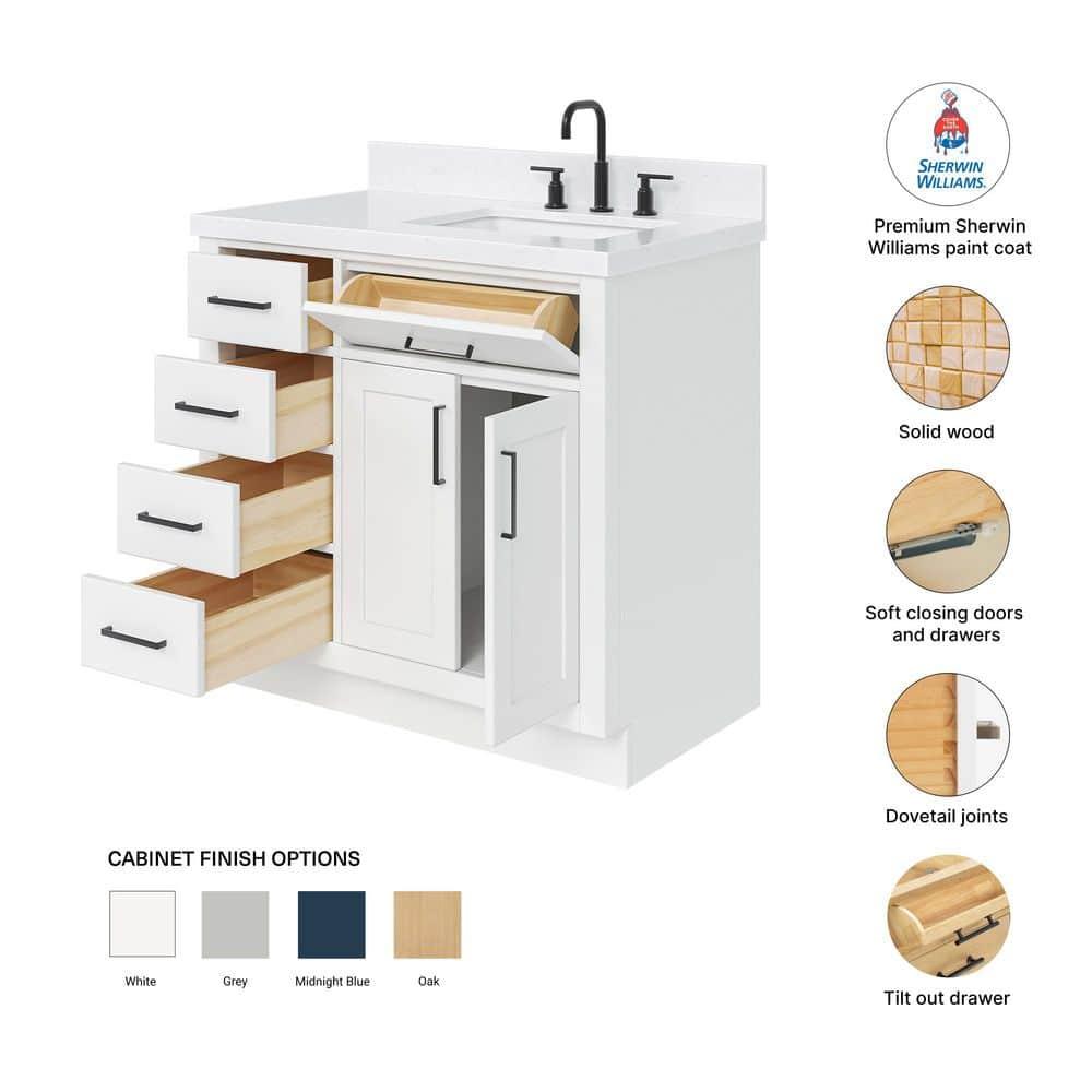 Ariel T036srcqrvo Hepburn 36" Free Standing Single Basin Vanity Set - White
