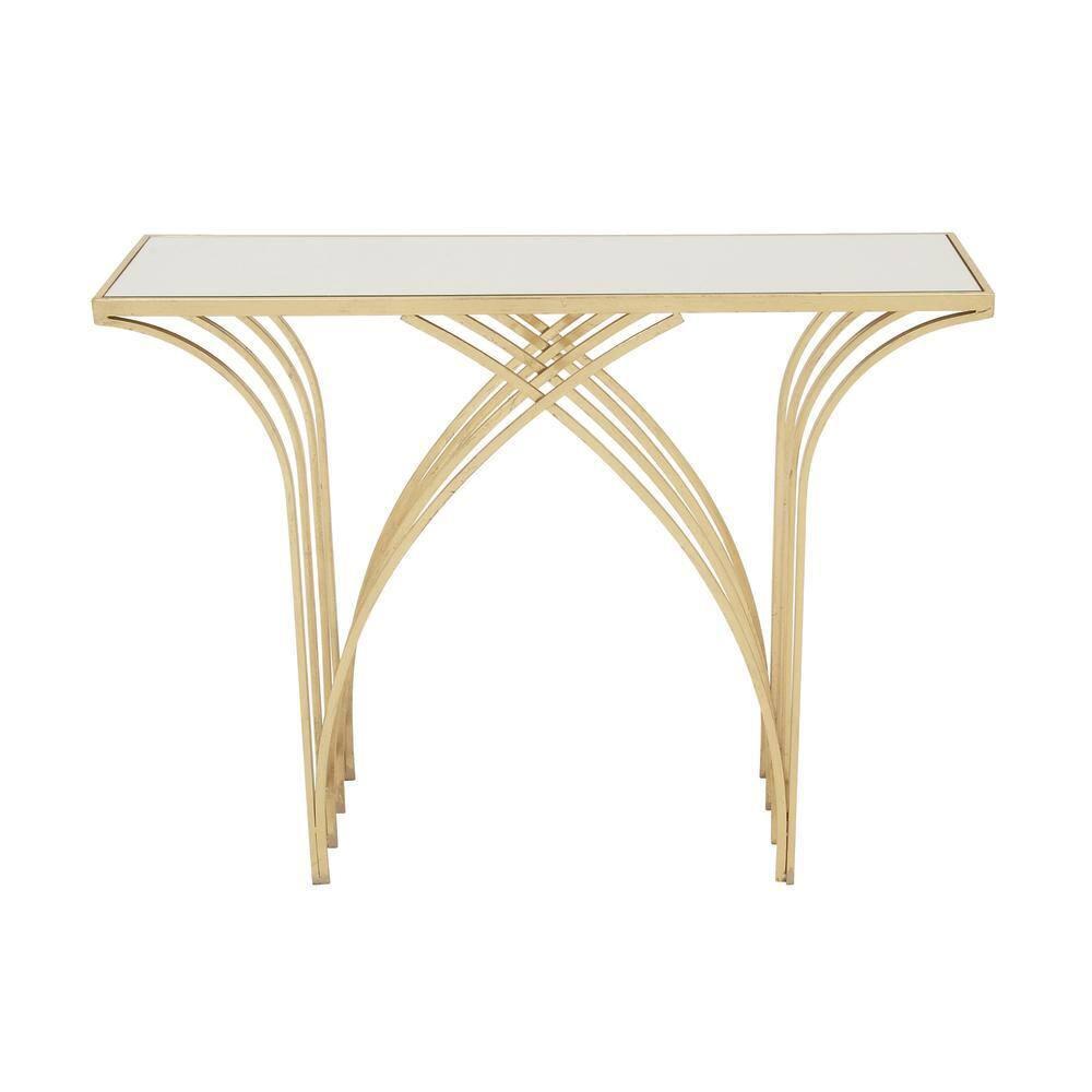 Mercer41 Derbyshire Metal Geometric Gold Console Table with Mirrored Glass Top