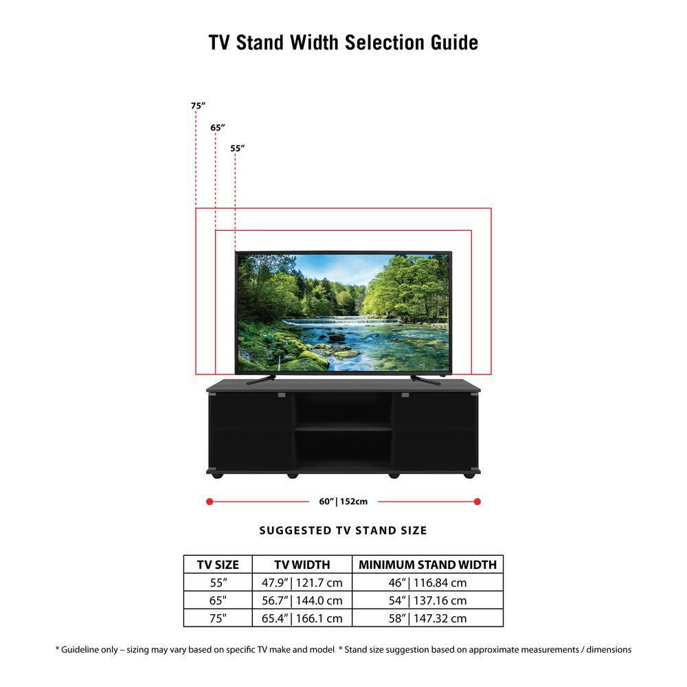 Flat Panel TV Stand for TVs up to 64" Ravenwood Black - CorLiving: Mid-Century Modern, Adjustable Shelves, Cable Management