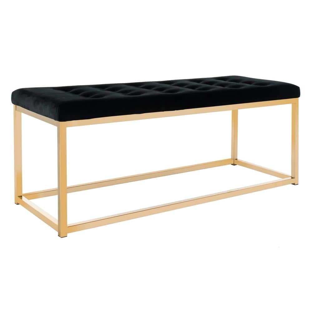Reynolds Velvet Bench - Black Velvet/Brass - Safavieh