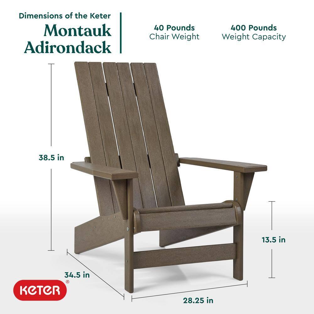 Keter Keter Montauk Adirondack Chair Modern Premium Weatherproof Outdoor Patio Furniture Ideal for Entertaining by the Pool or Backyard Fire Pit