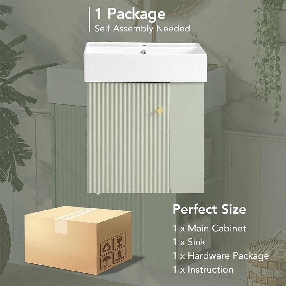 CARPET DESIGN UNLIMITED 2015 LLC 21.6 inch Modern Floating Bathroom Vanity with Ceramic Basin, Right side storage, Green