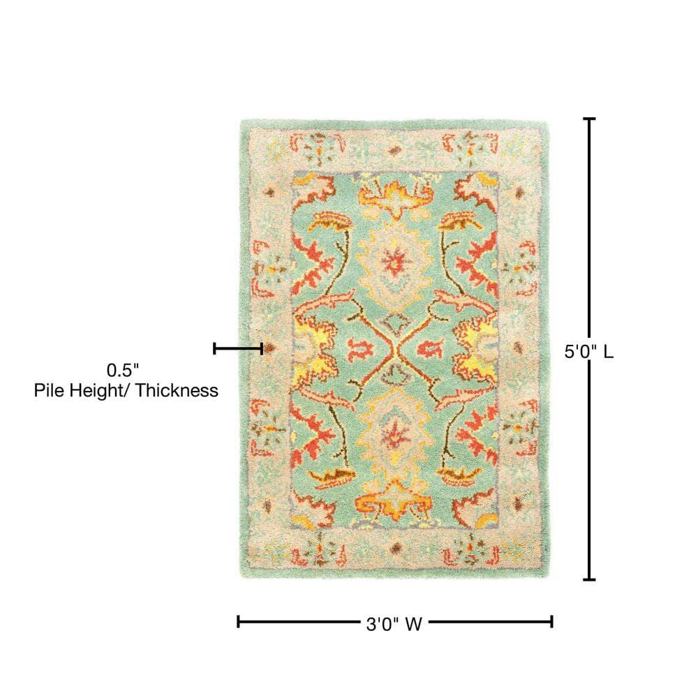 SAFAVIEH Heritage Giles Traditional Wool Area Rug, Light Blue/Ivory, 3' x 5'