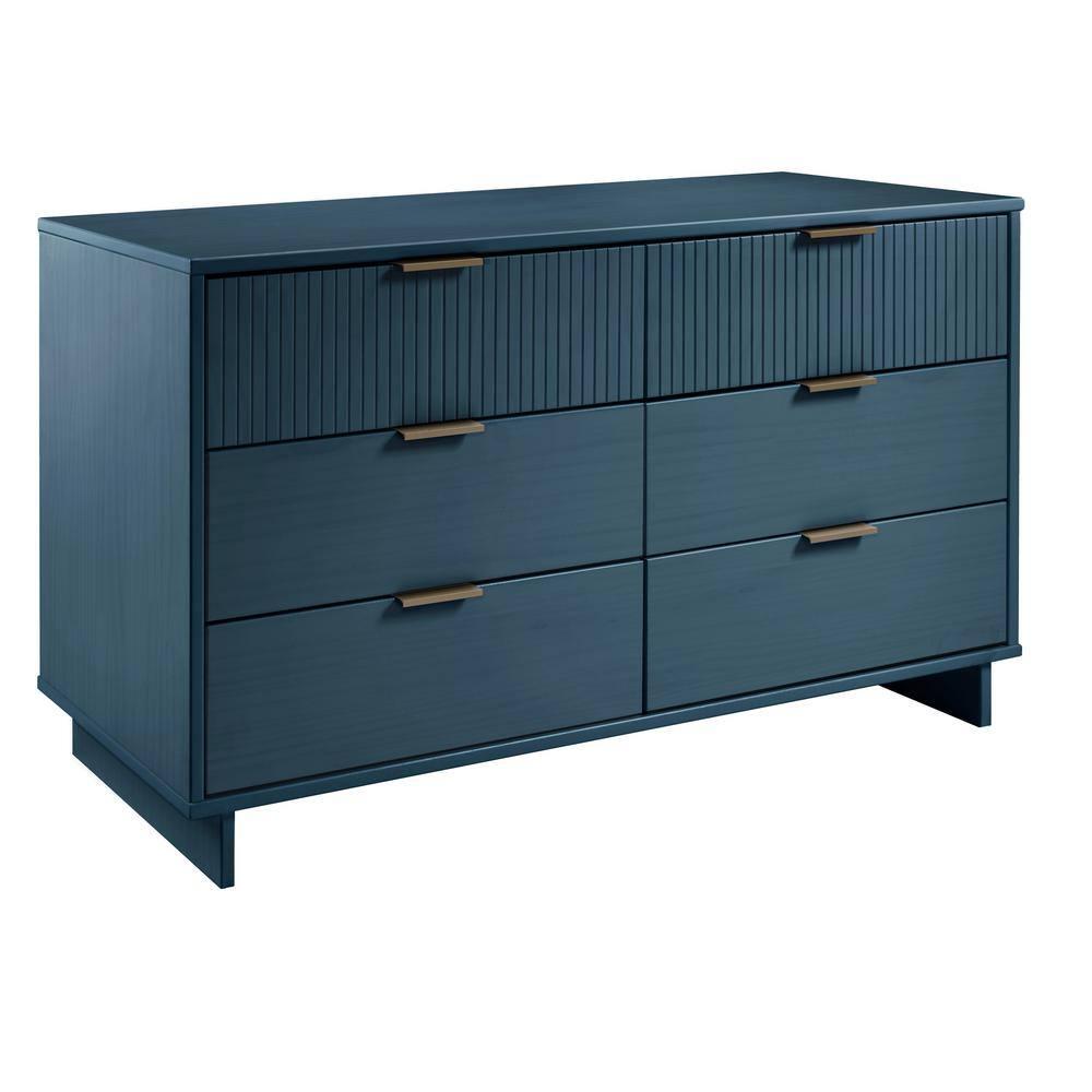 Granville Modern 6 Drawer Double Wide Dresser Midnight Blue - Manhattan Comfort: UV Painted, Soft Close, Wood Frame