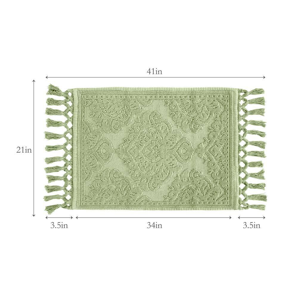 Jean Pierre Ricardo Cotton Fringe 21 x 34 in. Bath Rug, Sage Green