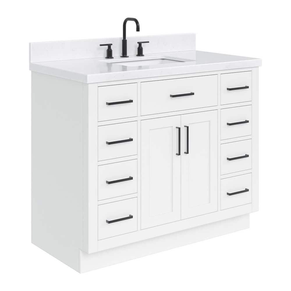 Wildon Home® Tidworth 42'' Solid Wood Single Bathroom Vanity with 1.5'' Carrara Quartz Top, Rectangular Sink
