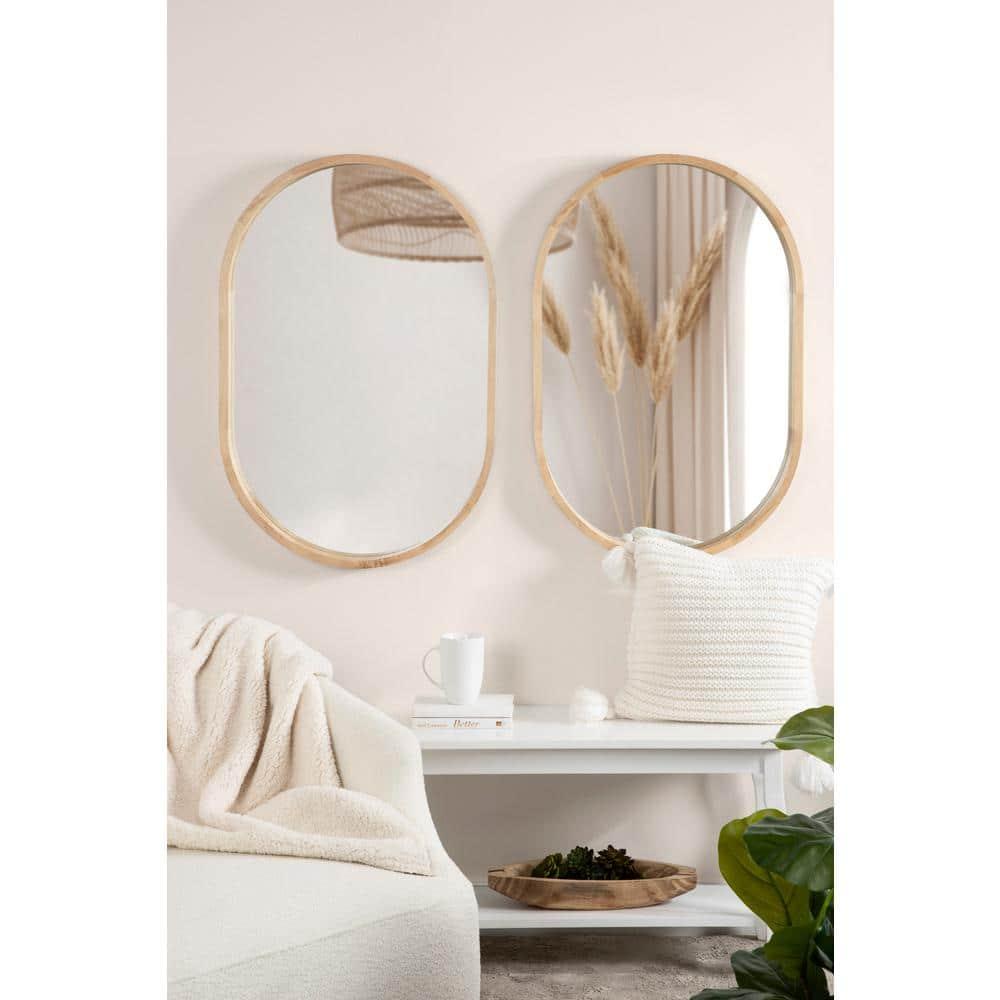 24" x 36" Hutton Wood Framed Capsule Wall Mirror Natural: Scandinavian Style, Poplar Frame - Kate & Laurel