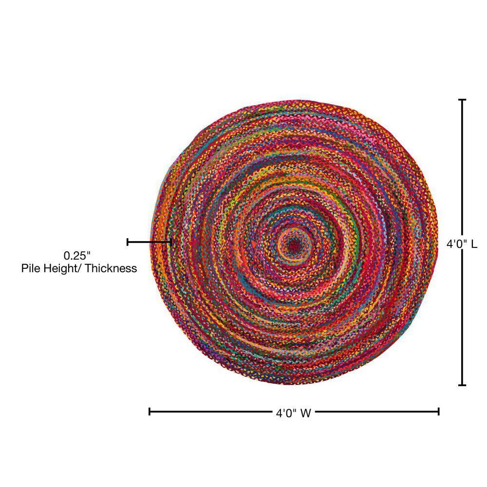 Braided BRD210 Hand Woven Area Rug - Red/Multi - 4' Round - Safavieh.