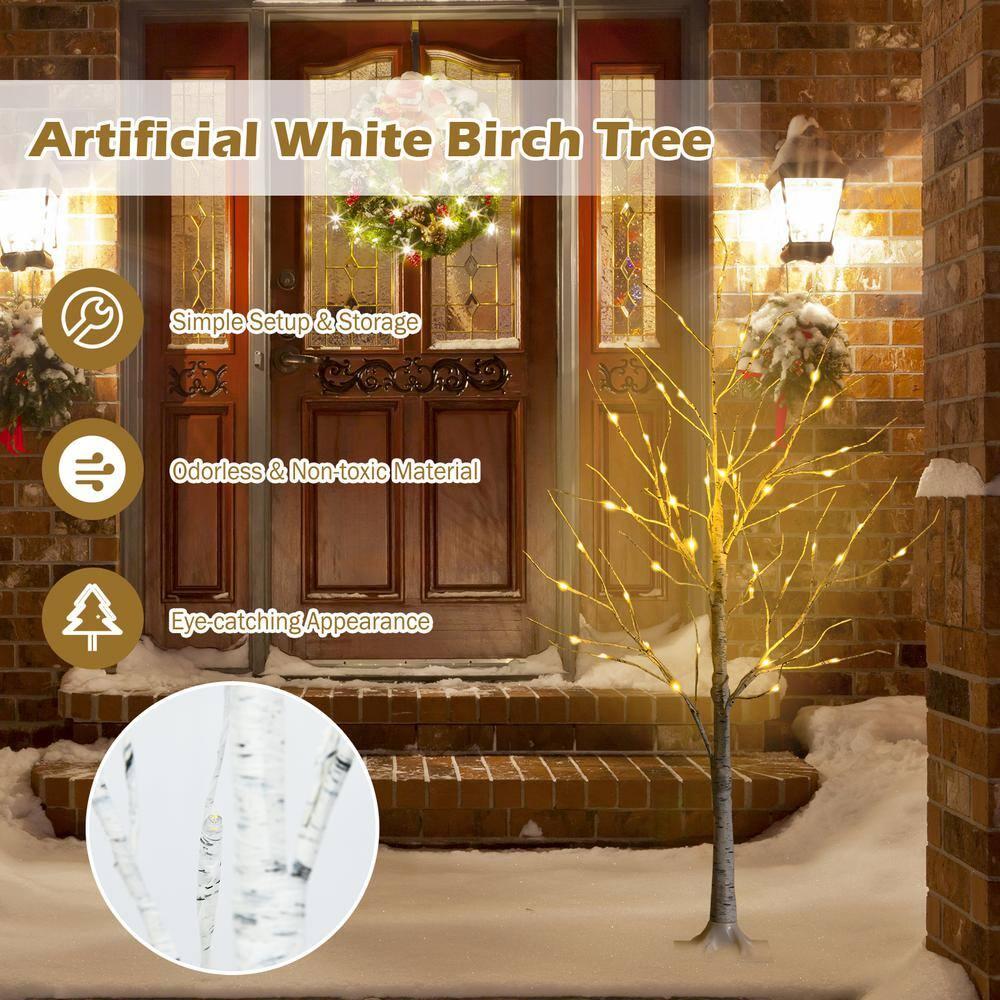 Costway 4ft Pre-lit White Twig Birch Tree for Christmas Holiday w/ 48 LED Lights