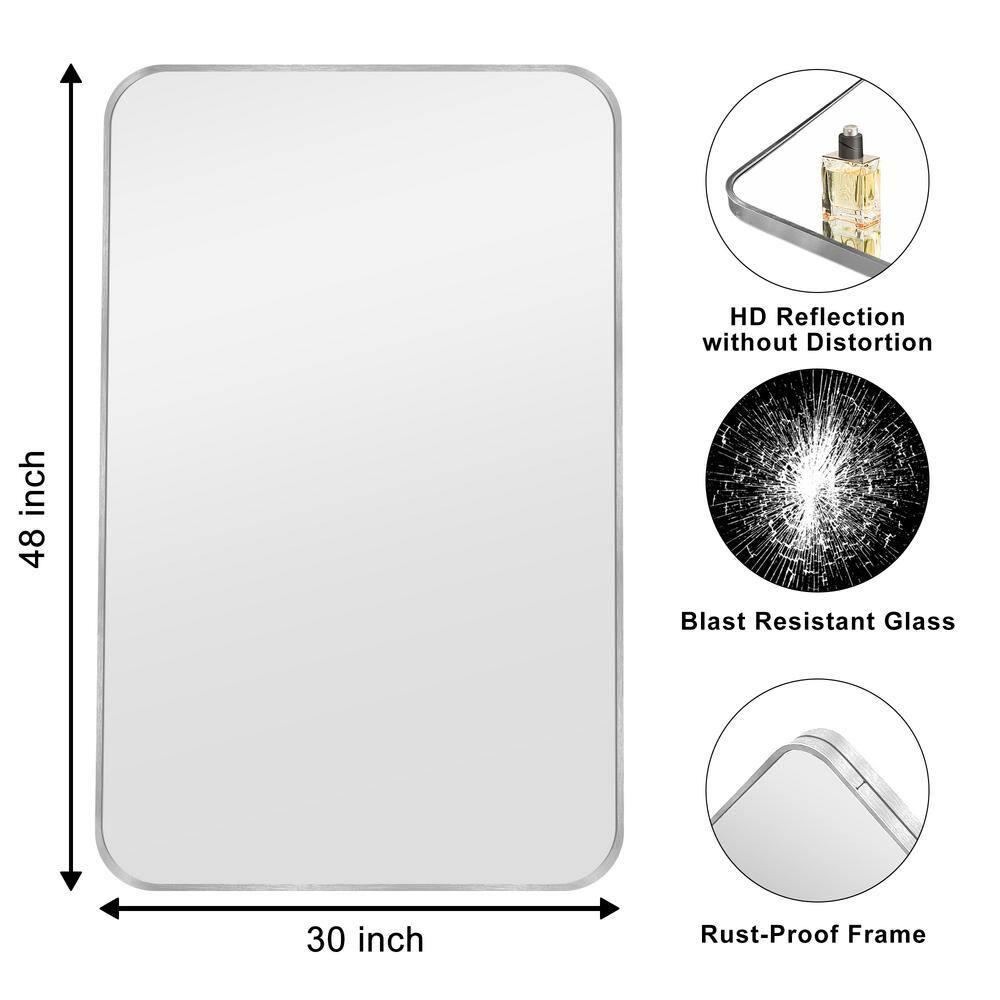 30 in. W x 48 in. H Silver Vanity Rectangle Wall Mirror Aluminum Alloy Frame Bathroom Mirror