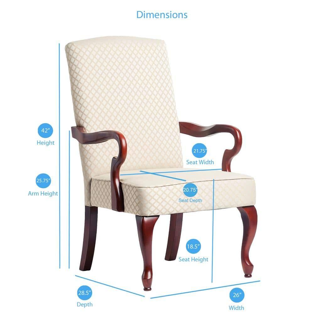 Comfort Pointe Derby Beige Jacquard Fabric Solid Wood Gooseneck Arm Chair