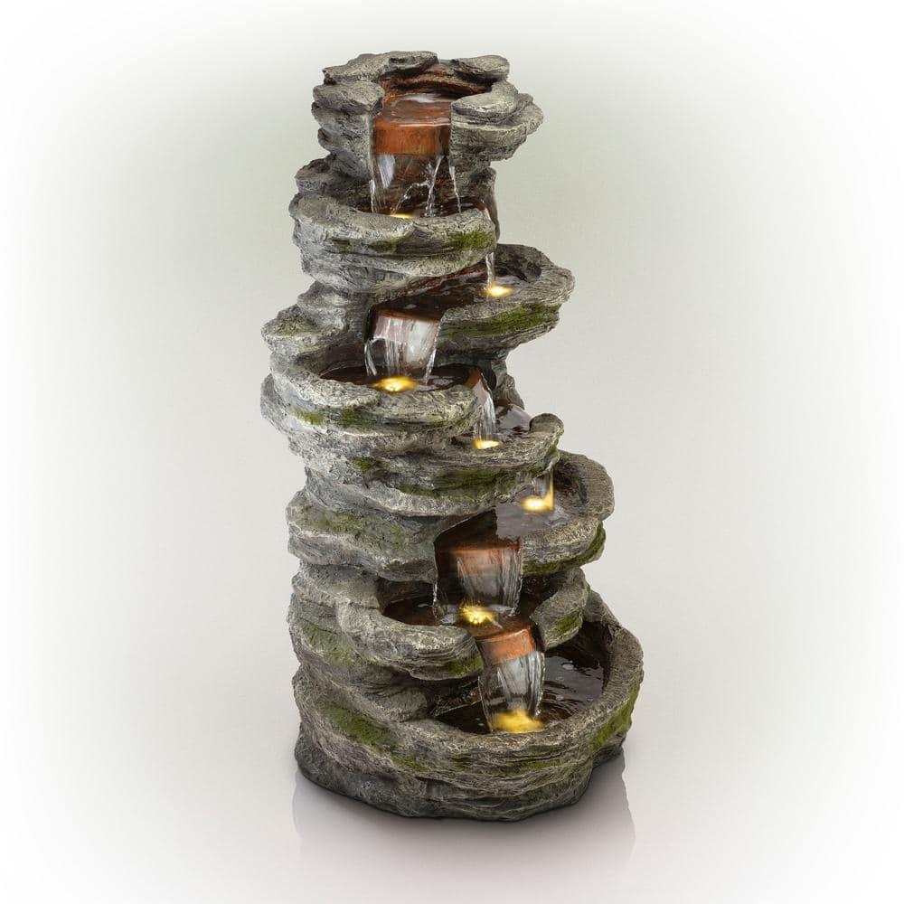 Alpine Corporation 8-Tier Rainforest Rock Water Fountain with LED Lights