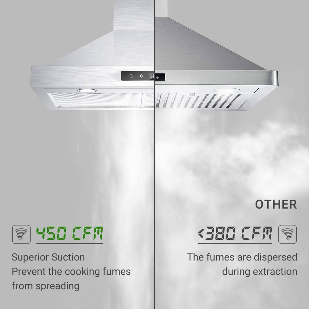 Wall Mount Range Hood 30 inch Stainless Steel Stove Hood Ducted Ductless Vent Hood Touch Control Hood