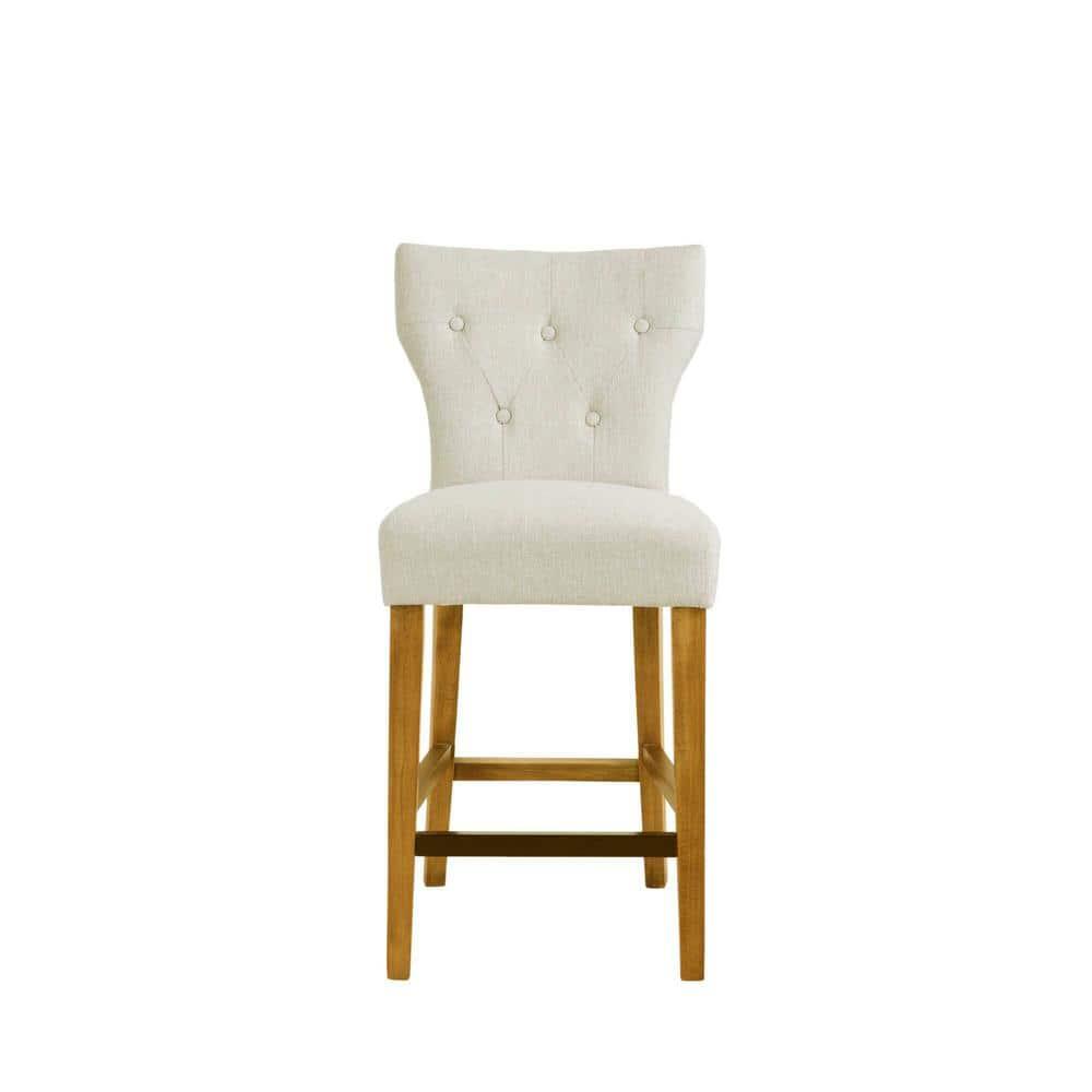 Saffron Tufted Back Counter Height Barstool Cream - Madison Park: Upholstered, Padded, Wood Legs