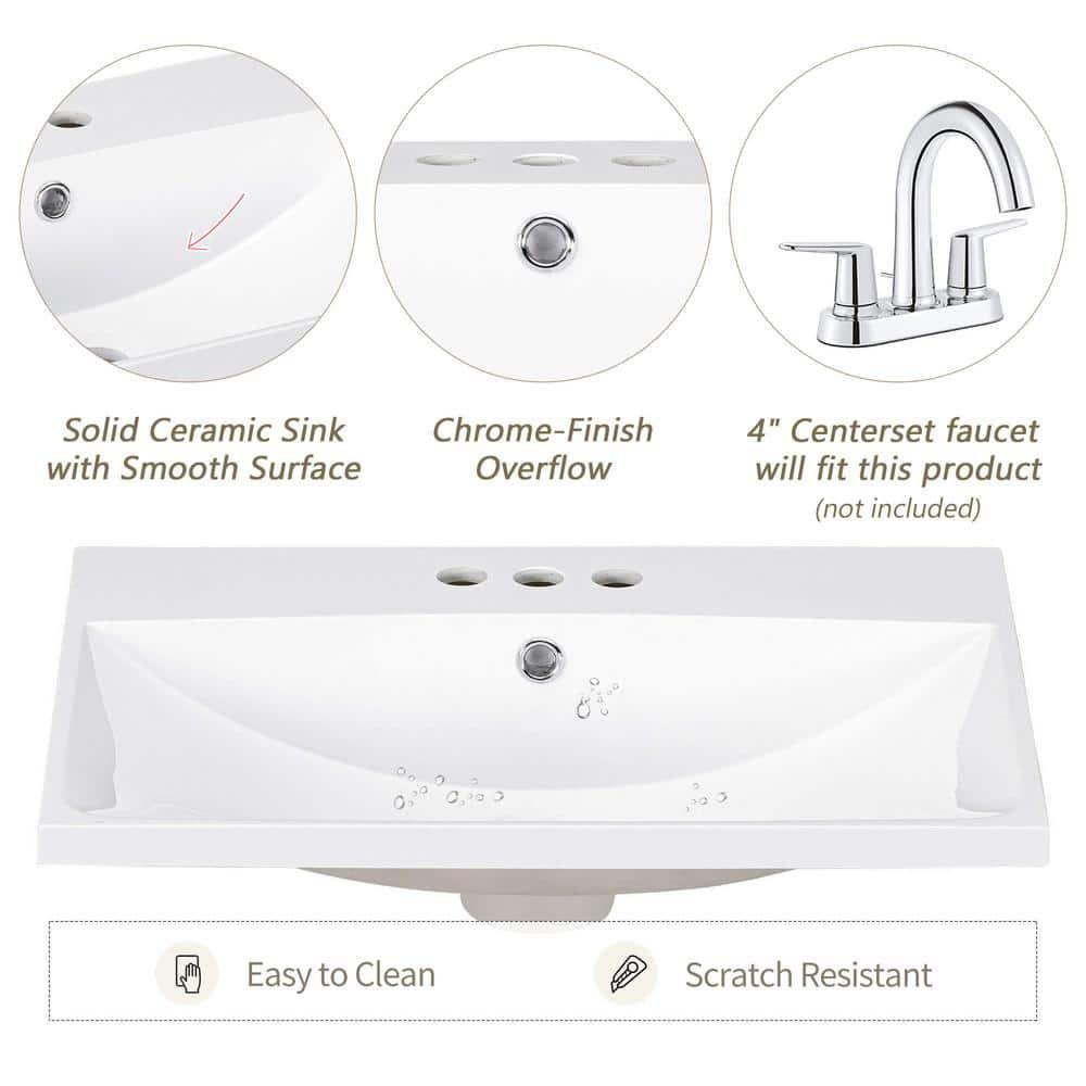 Wenty 18'' White Ceramic Rectangular Bathroom Sink