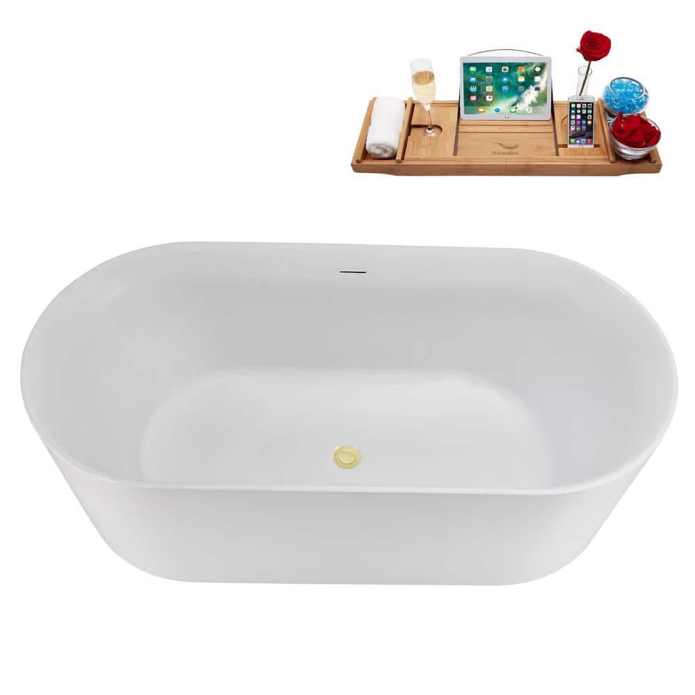 59" Streamline Soaking Freestanding Tub and Tray With Internal Drain