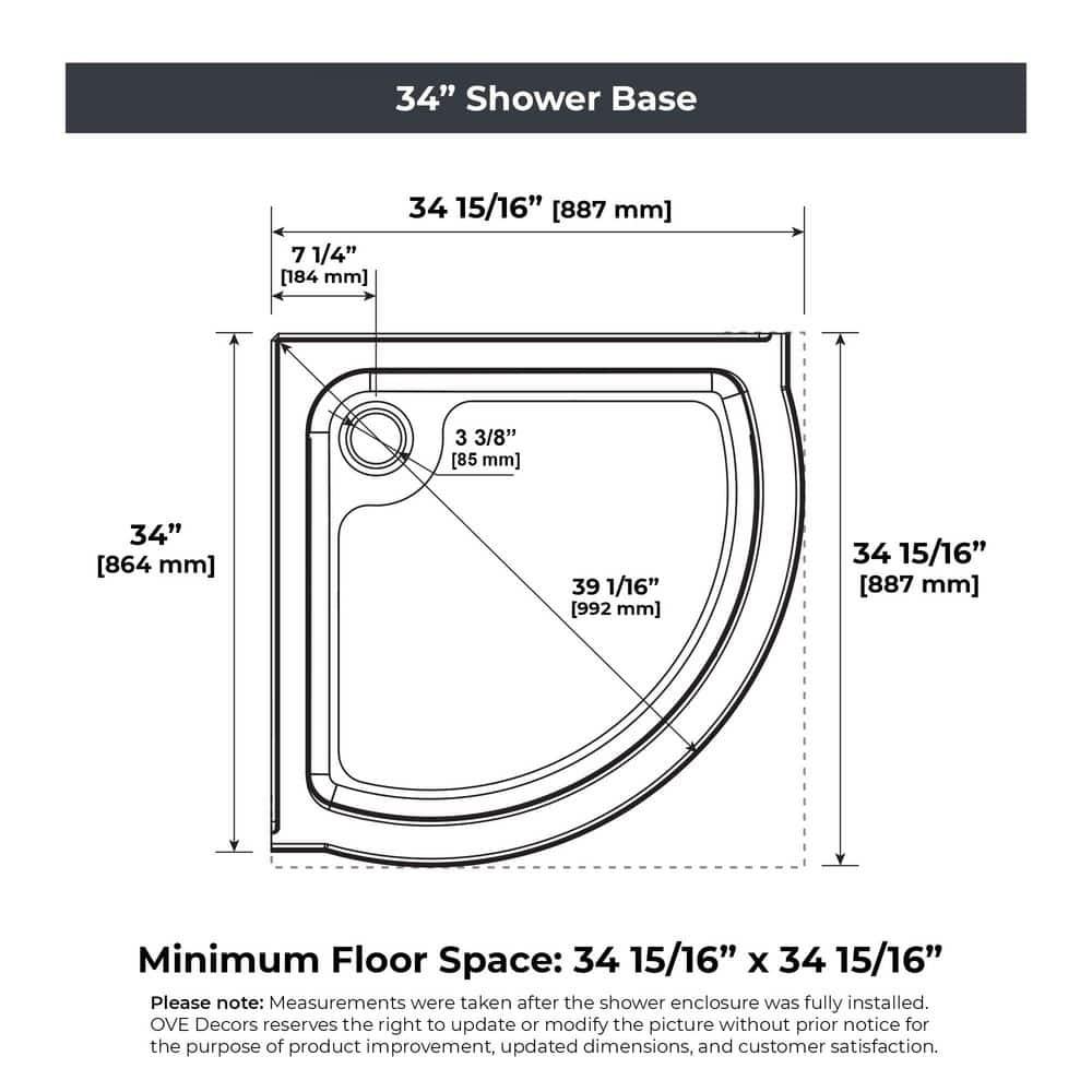 OVE Decors Breeze 35 in. Round Shower Kit w/ Clear, Base