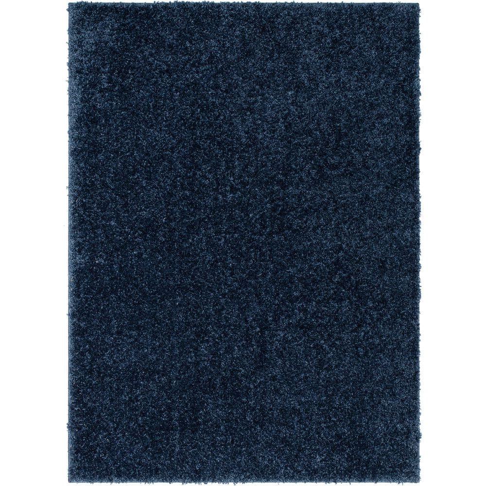Berte Modern Solid Dark Blue Textured Shag Rug