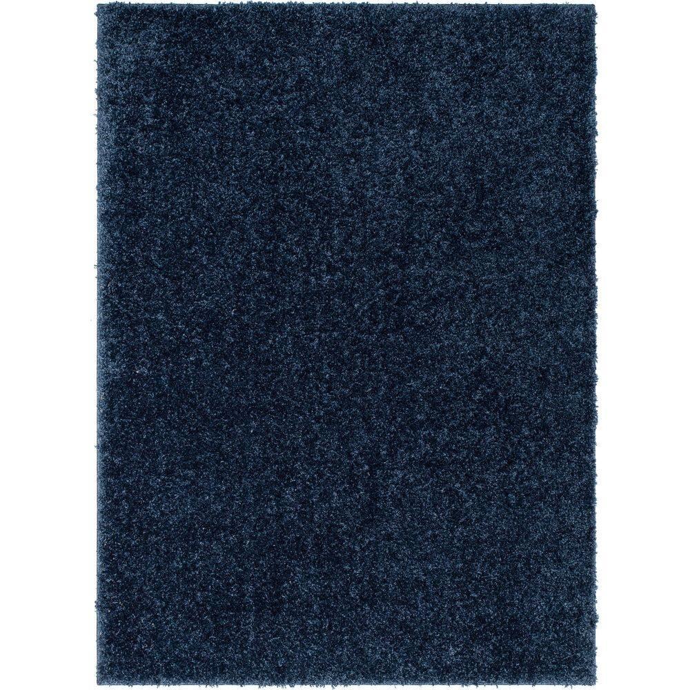 Berte Modern Solid Dark Blue Textured Shag Rug