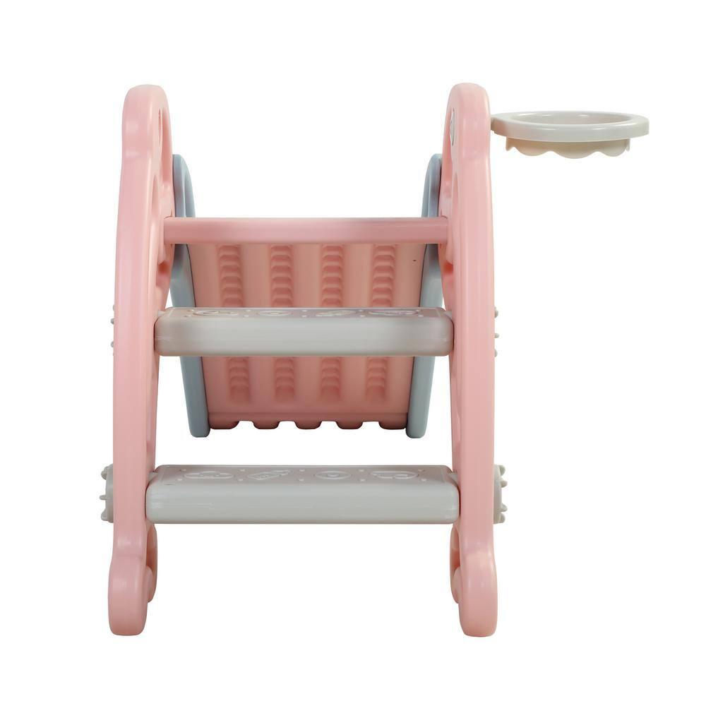 Nyeekoy 3 in 1 Foldable Toddler Large Slide w/ Climbing Ladder, Basketball Hoop, Indoor Outdoor Freestanding Playground for Kids