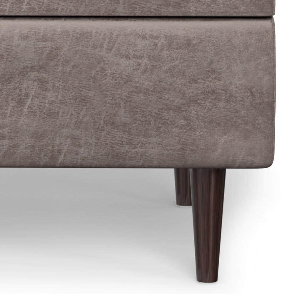 Simpli Home Shay 34"W Upholstered Coffee Table Storage Ottoman with Lift Top and Tufted Detailing