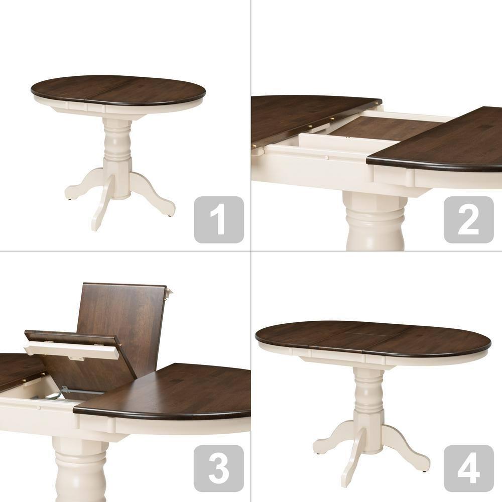 CorLiving Dillon Brown and Cream Extendable Dining Table with Wood Pedestal Base