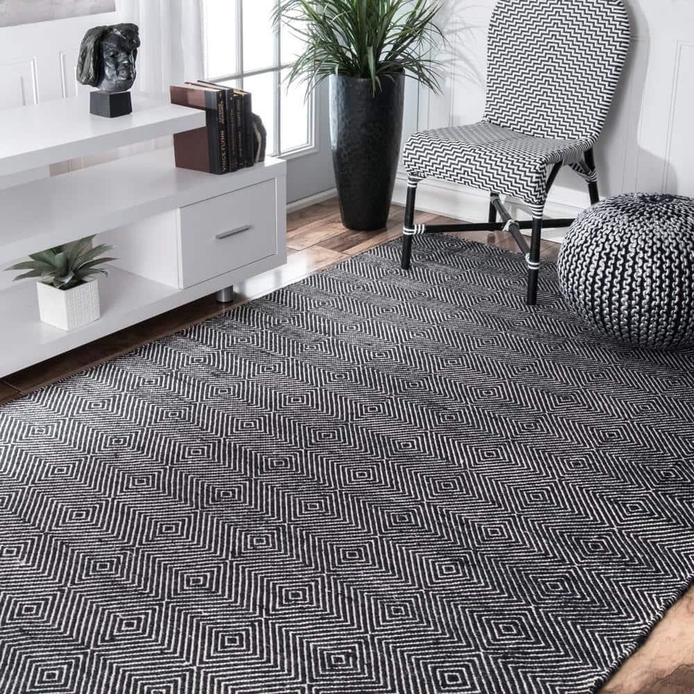 Nuloom Ago Geometric 3x5 Wool Accent Indoor Area Rug for Living Room Bedroom Dining Room Entryway Kitchen, Black/Ivory