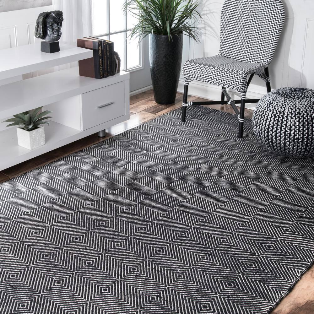 Nuloom Ago Geometric 6x9 Wool Indoor Area Rug for Living Room Bedroom Dining Room Kitchen, Black/Ivory