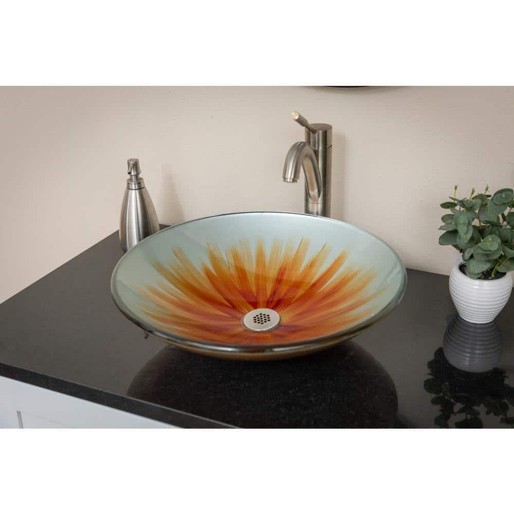 Eden Bath 18'' Orange Tempered Glass Circular Bathroom Sink