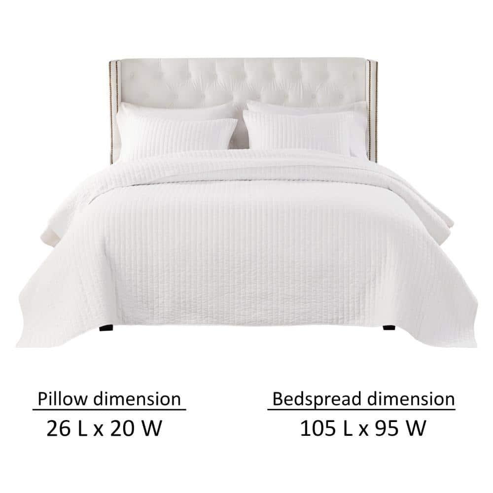 Benjara Xumi 3pc Cal King Quilt and Pillow Sham Set, Channel Style Antique White