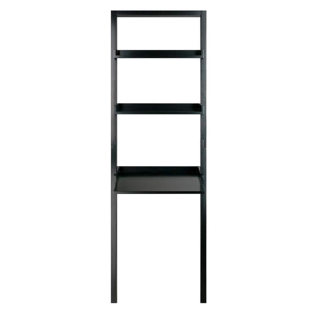 69.36" Bellamy Leaning Desk with 2 Shelves Black - Winsome: Traditional Style, Spot Clean, No Storage