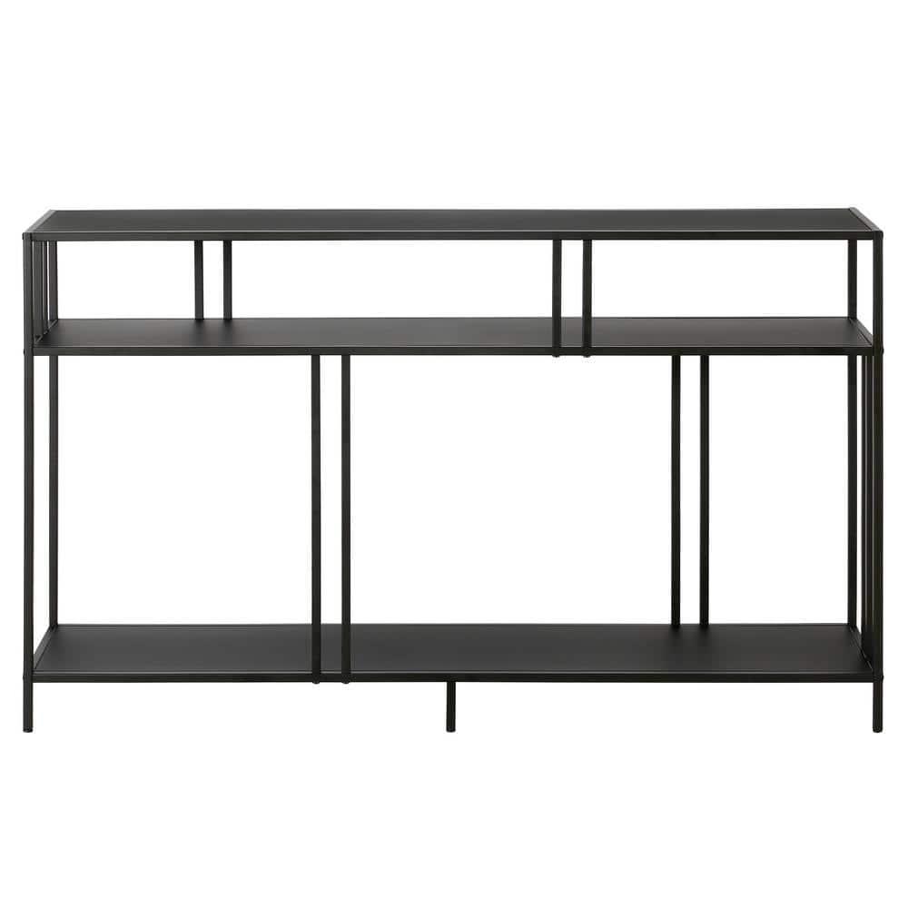 Evelyn&Zoe Cortland 48" Wide Rectangular Console Table with Metal Shelves, Blackened Bronze