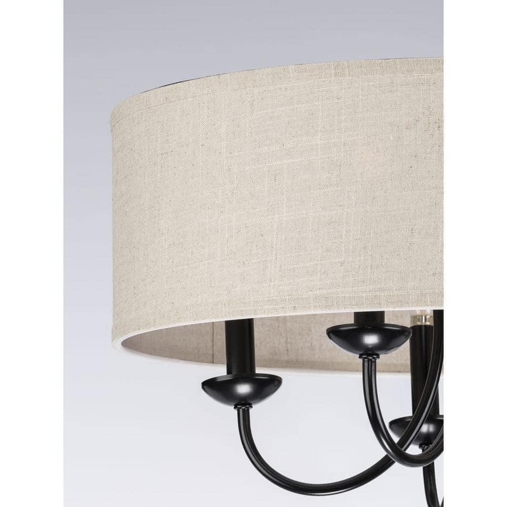 Progress Lighting, Drum Shade Collection, 5-Light Pendant, Black Finish, Harvest Linen Shade