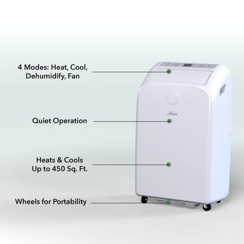 Hunter Fan 10000 BTU (8000 SACC DOE) 450 Sq Ft Portable Dual Heater/Air Conditioner, White