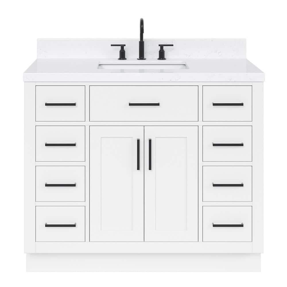 Wildon Home® Tidworth 42'' Solid Wood Single Bathroom Vanity with 1.5'' Carrara Quartz Top, Rectangular Sink