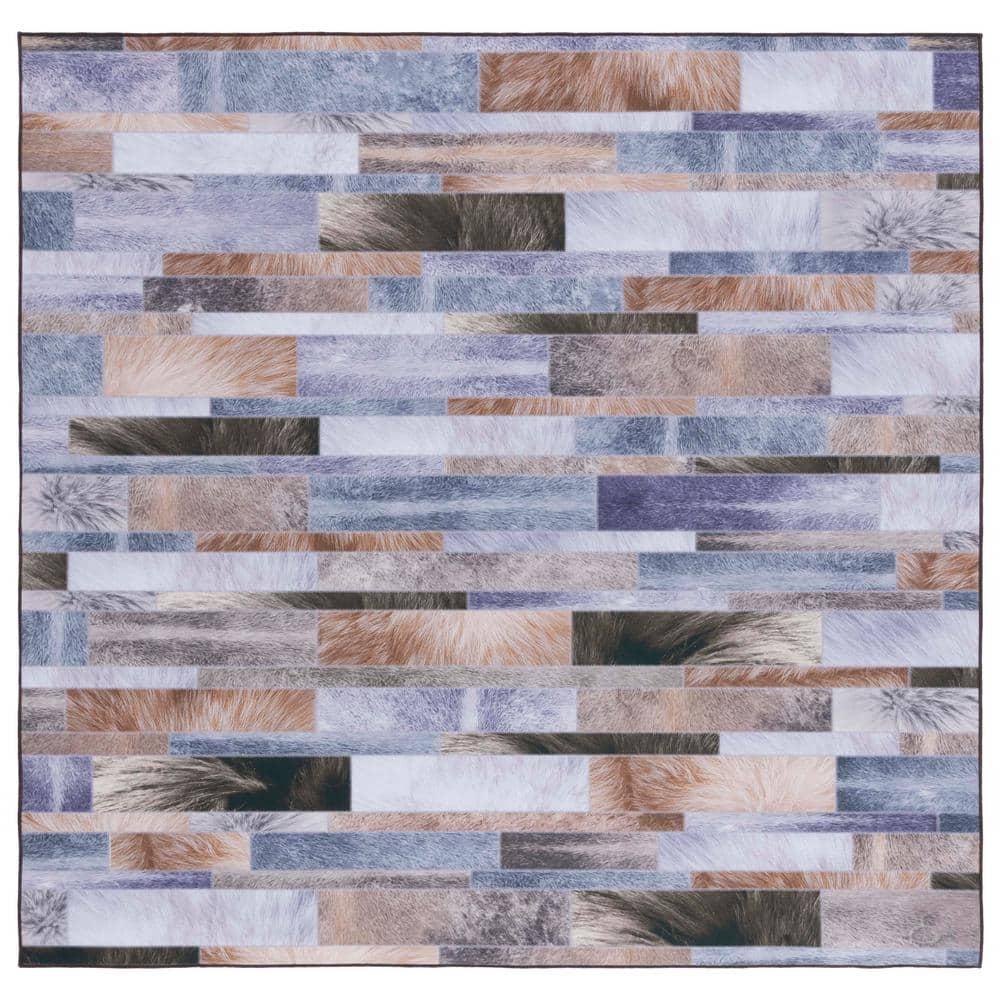 Faux Hide FAH515 Power Loomed Machine Washable Area Rug - Beige/Purple - 6'x6' - Safavieh.