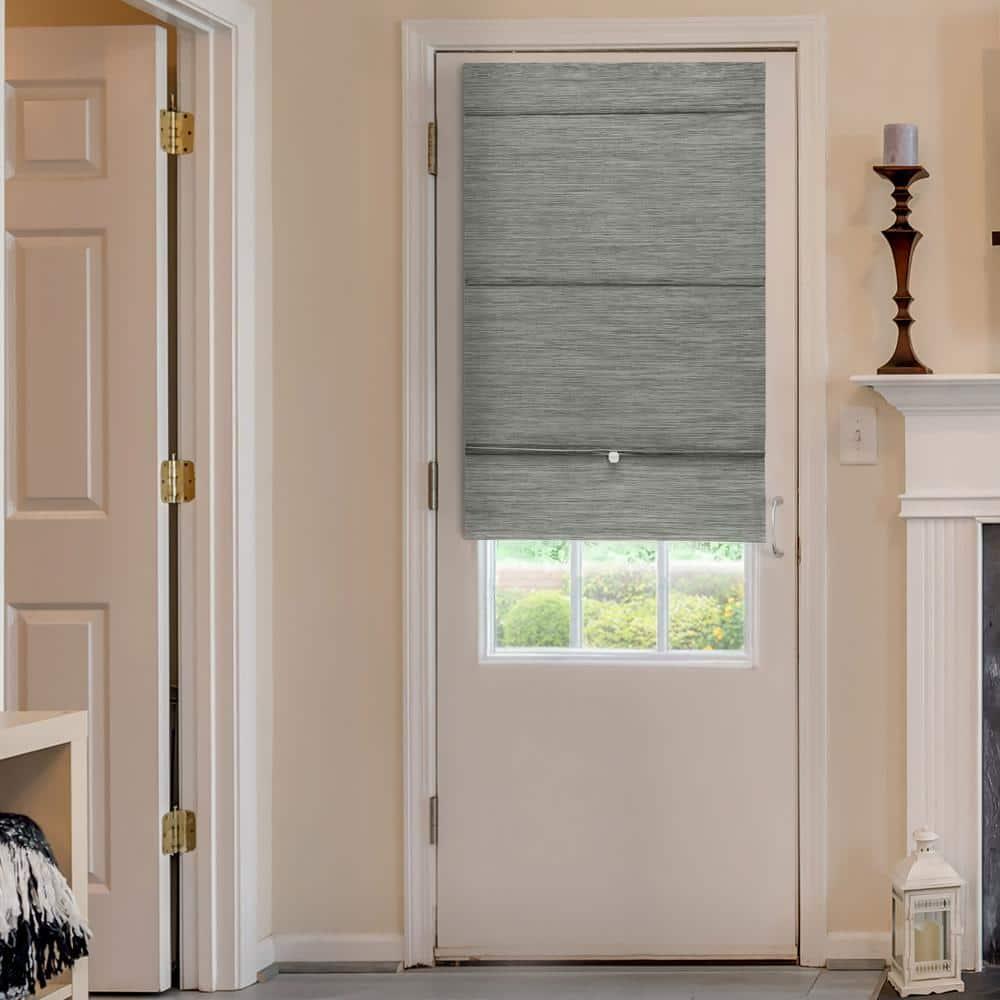 Iron No Drill Cordless 99.99% Blackout Natural Woven Magnetic Roman Shades, 35 in. W x 65 in. L