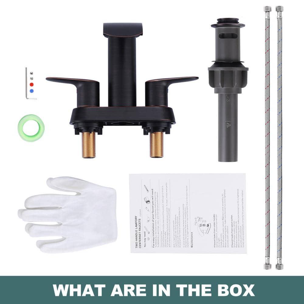 4-inch Centerset Double Handle Waterfall Bathroom Sink Faucet with Pop-up Drain Kit