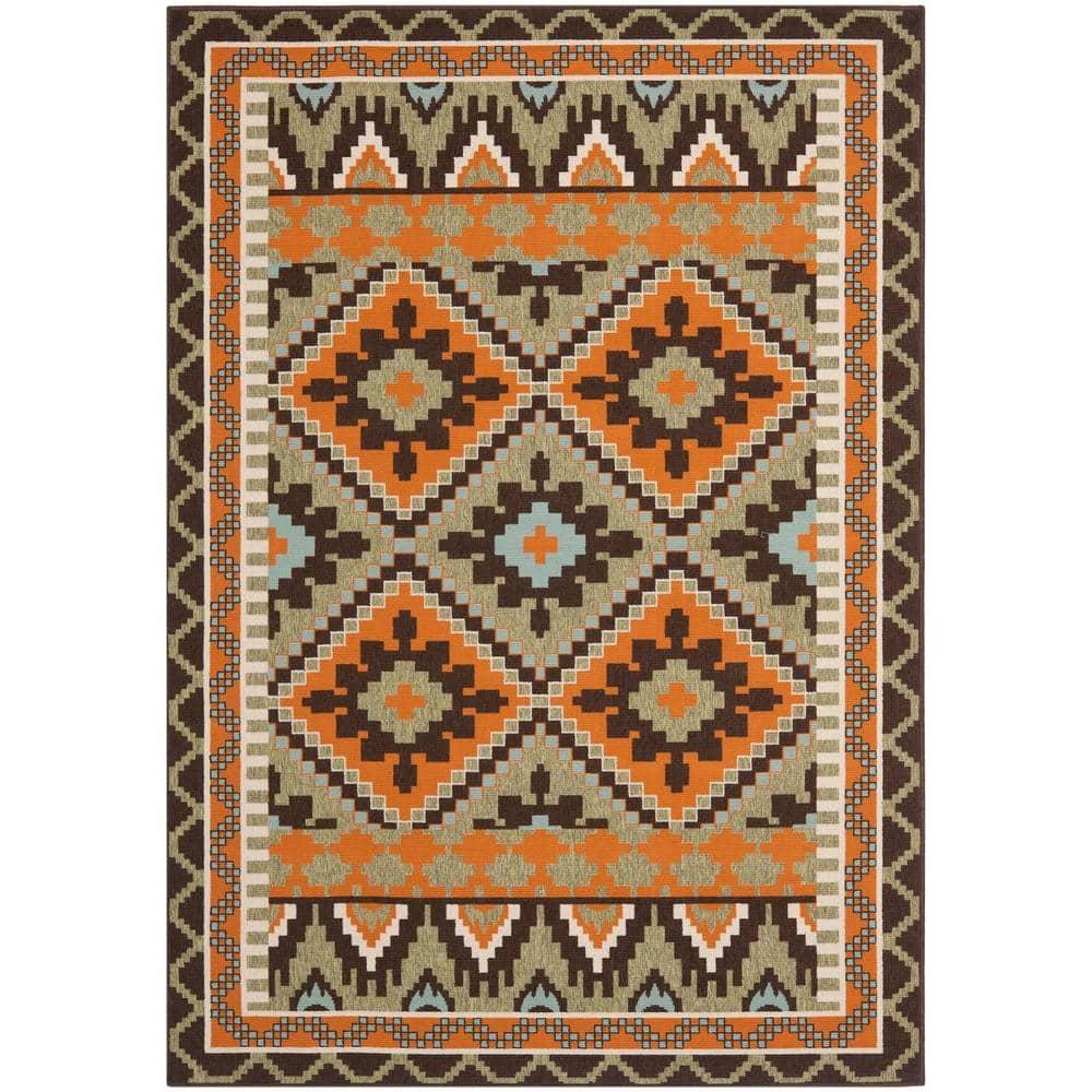 Veranda VER096 Power Loomed Indoor/Outdoor Area Rug - Green/Terracotta - 4'x5'7" - Safavieh