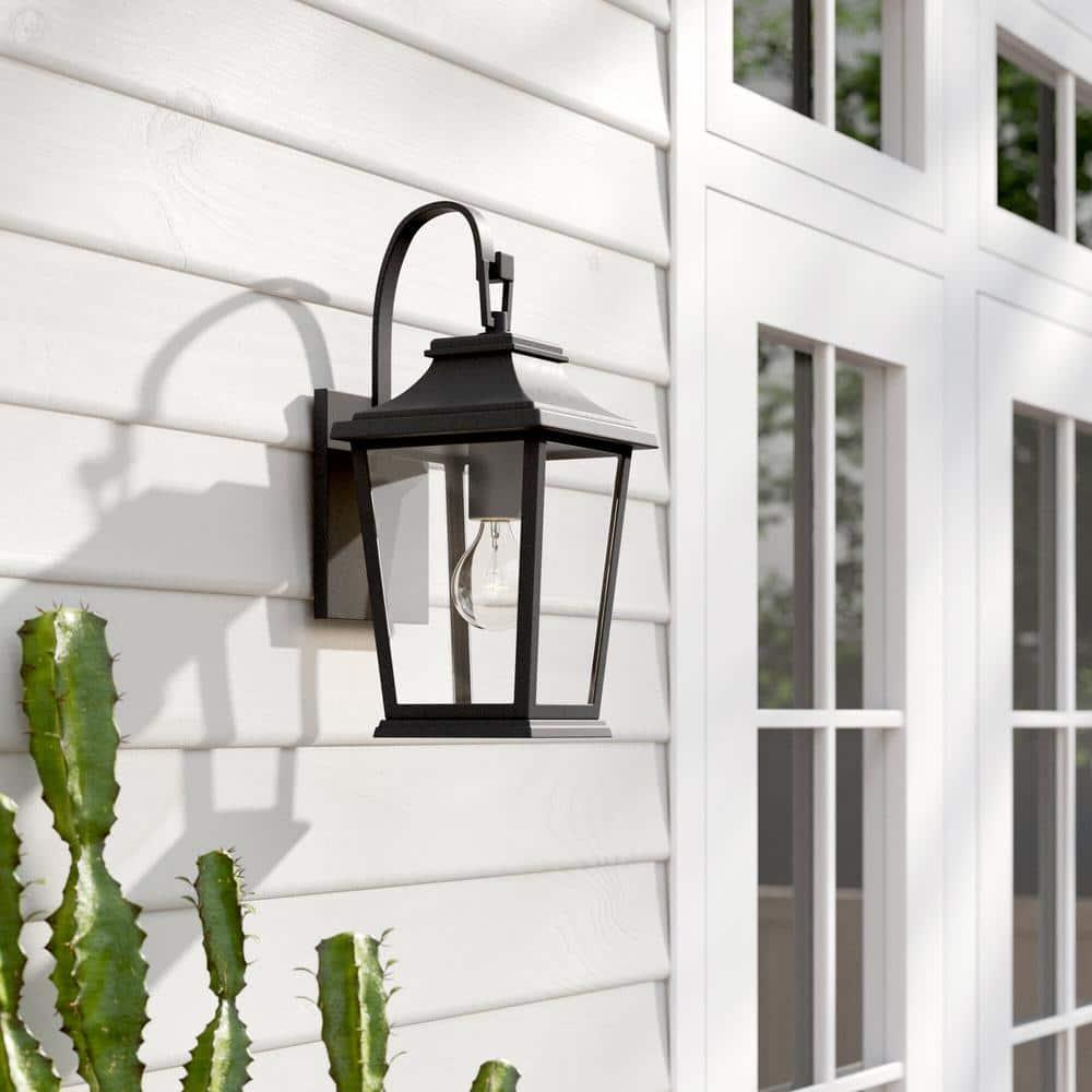 Warren Textured Black Dimmable Lantern Sconce with Clear Panels
