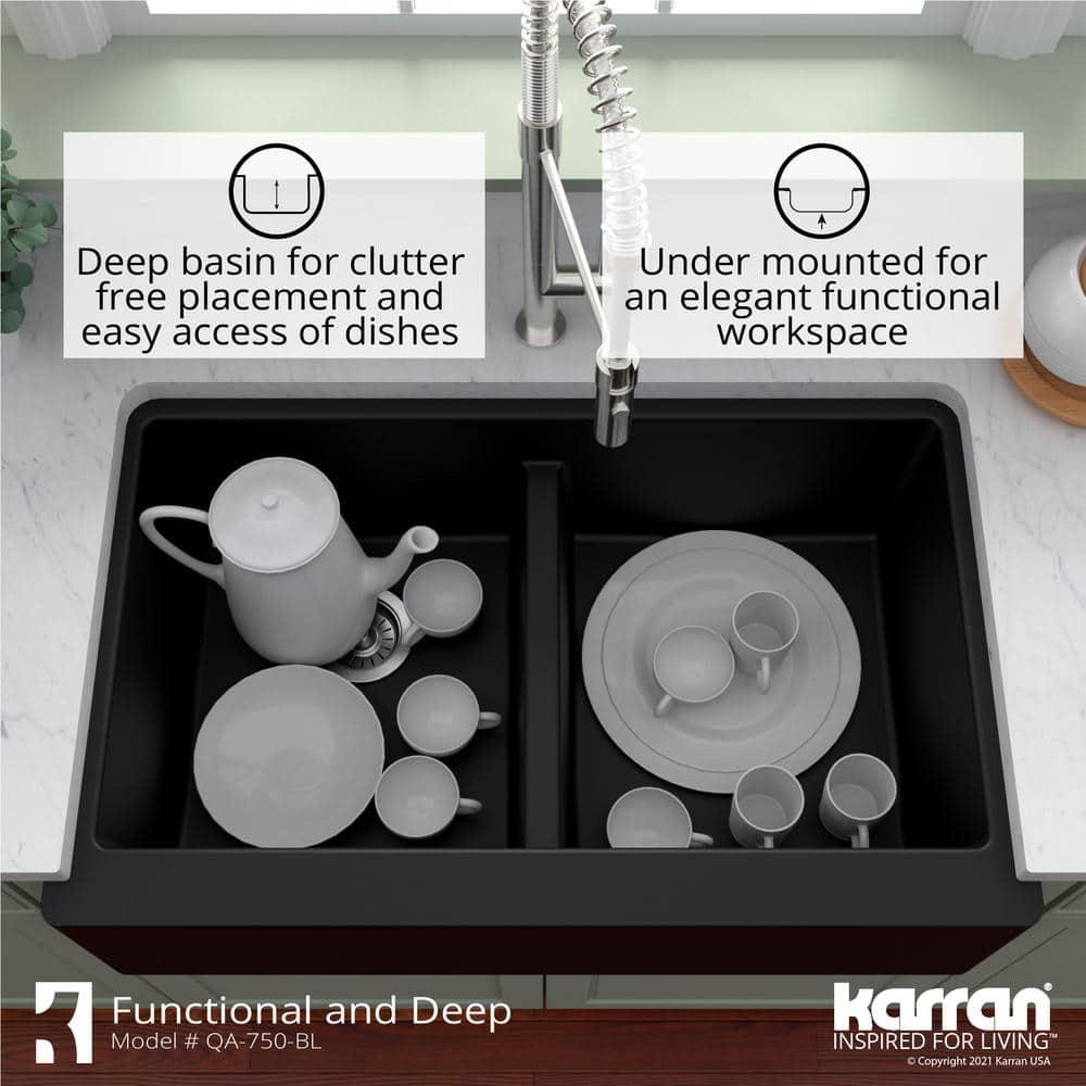 Karran Karran Quartz 34'' X 21-1/4'' 50/50 Double Bowl Farmhouse/Apron Front Kitchen Sink Kit QA-750-BR-PK1