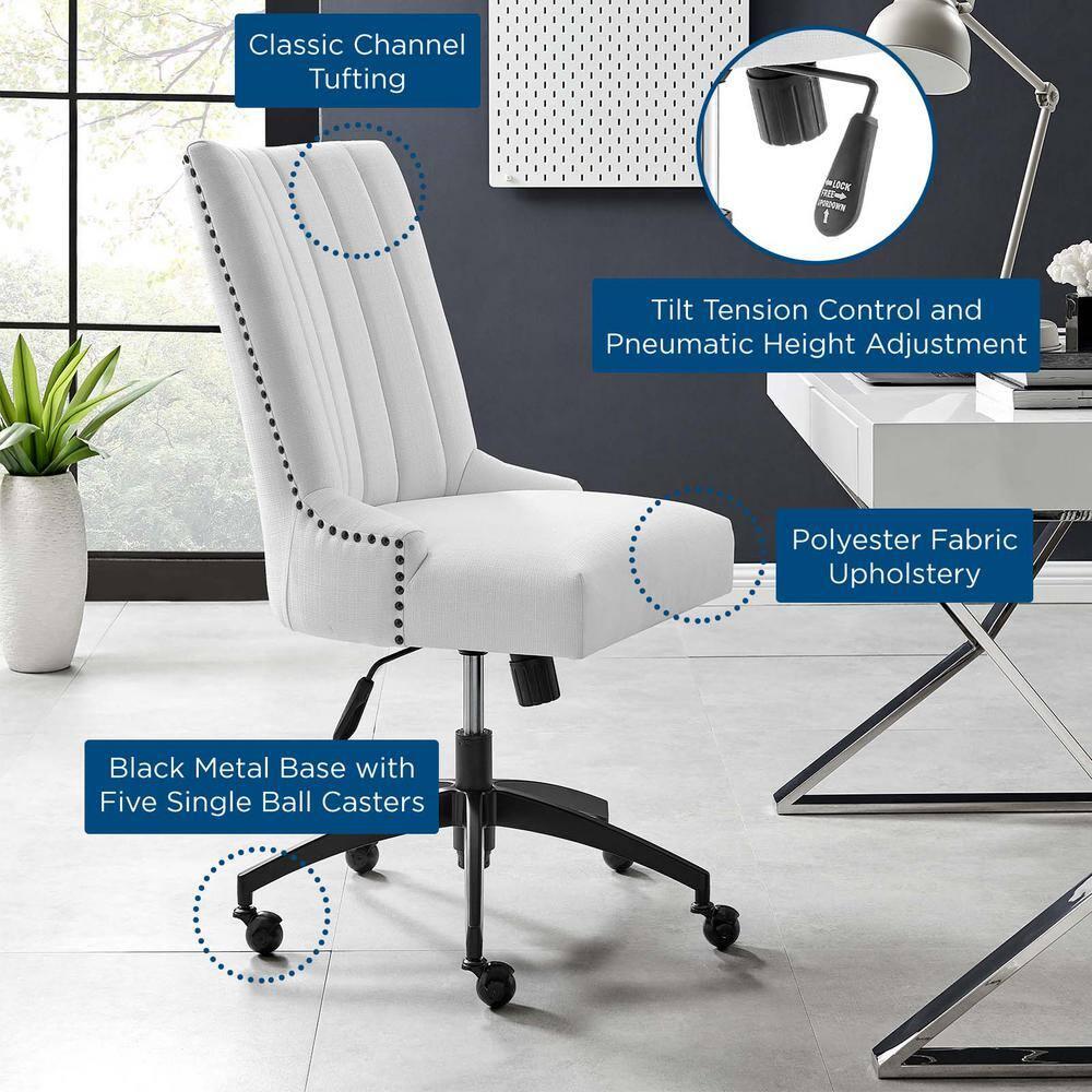 Empower Channel Tufted Fabric Office Chair Black/White - Modway: Armless, with Wheels, Adjustable Height