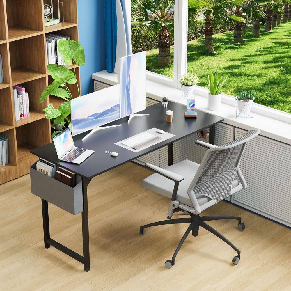 47 Inch Desk Office with Storage, Modern Simple Style Gaming Computer Table for Youth Student Adult, Metal and Wood Home Office Furniture, Nature