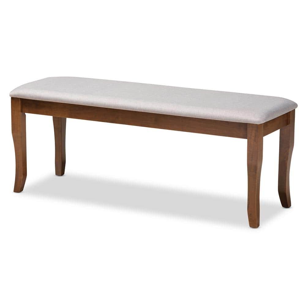 Everly Quinn Violette Modern and Contemporary Gray Fabric Upholstered and Walnut Brown Finished Wood Dining Bench