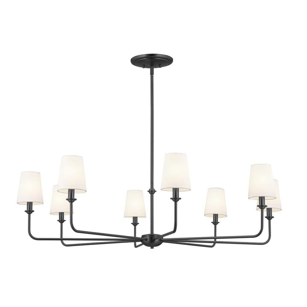Classic 8 Light Chandelier with White Linen Shades