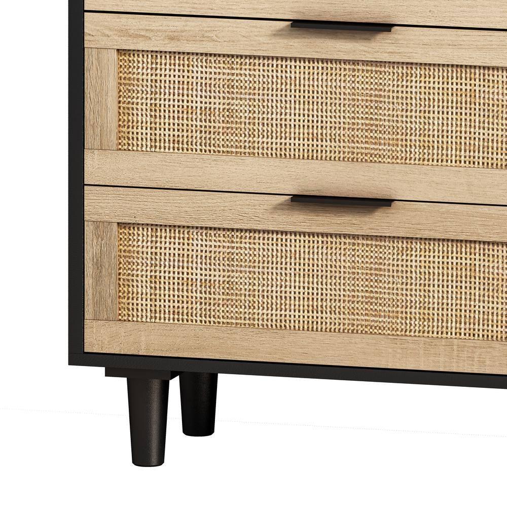 Heyizhuo 51.18" 6-Drawers Rattan Storage Cabinet Rattan Drawer, Black