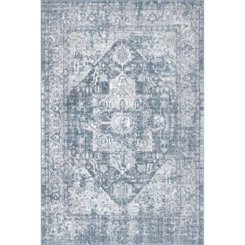 Nuloom 4x6 Justine Vintage Medallion Indoor Area Rug, Blue, Faded Persian Design, Stain Resistant, BedroomLiving Room, Kitchen,