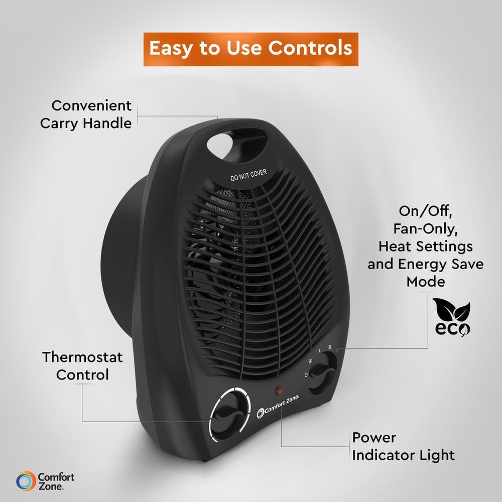 Comfort Zone Fan-Forced Portable Space Heater with Thermostat, Black