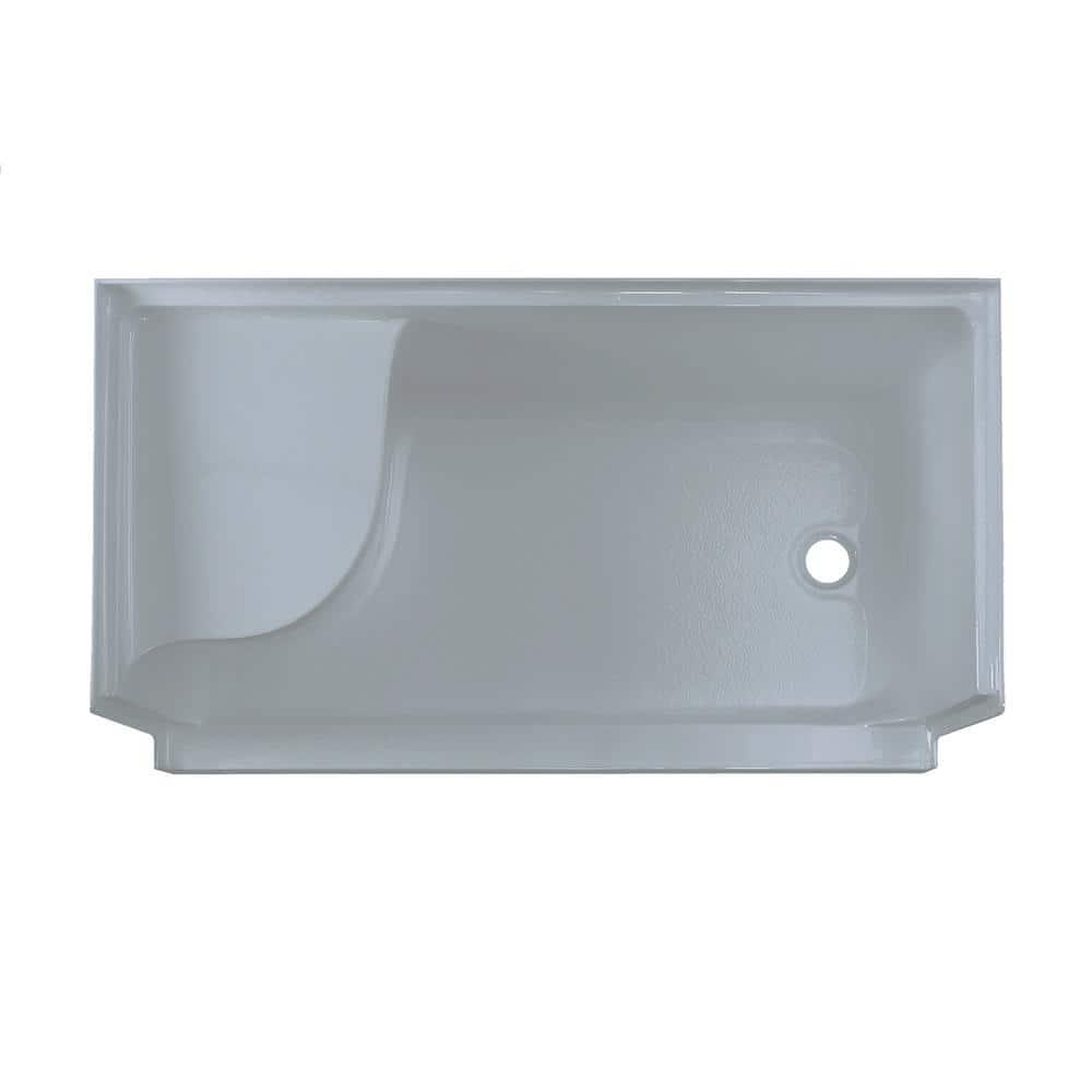 Aquatique 60" x 32" Single Threshold Shower Base With Right Hand Drain and Integral Left Hand Seat