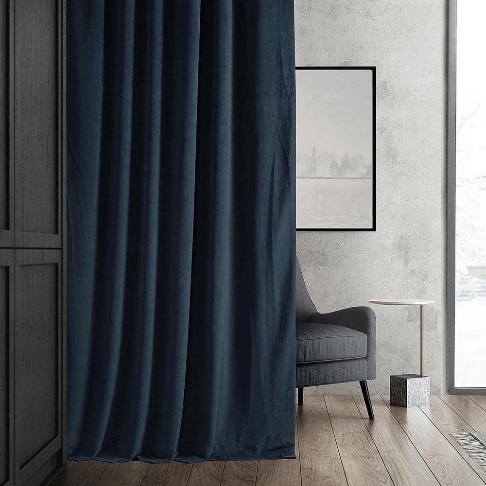 Half Price Drapes Signature Midnight Blue Velvet Blackout Curtains For Bedrooms (1 Panel), 50WX 84L